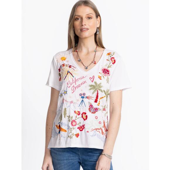 JOHNNY WAS California Every Tee, Embroidery Cotton Top, Size XL - Picture 9 of 10